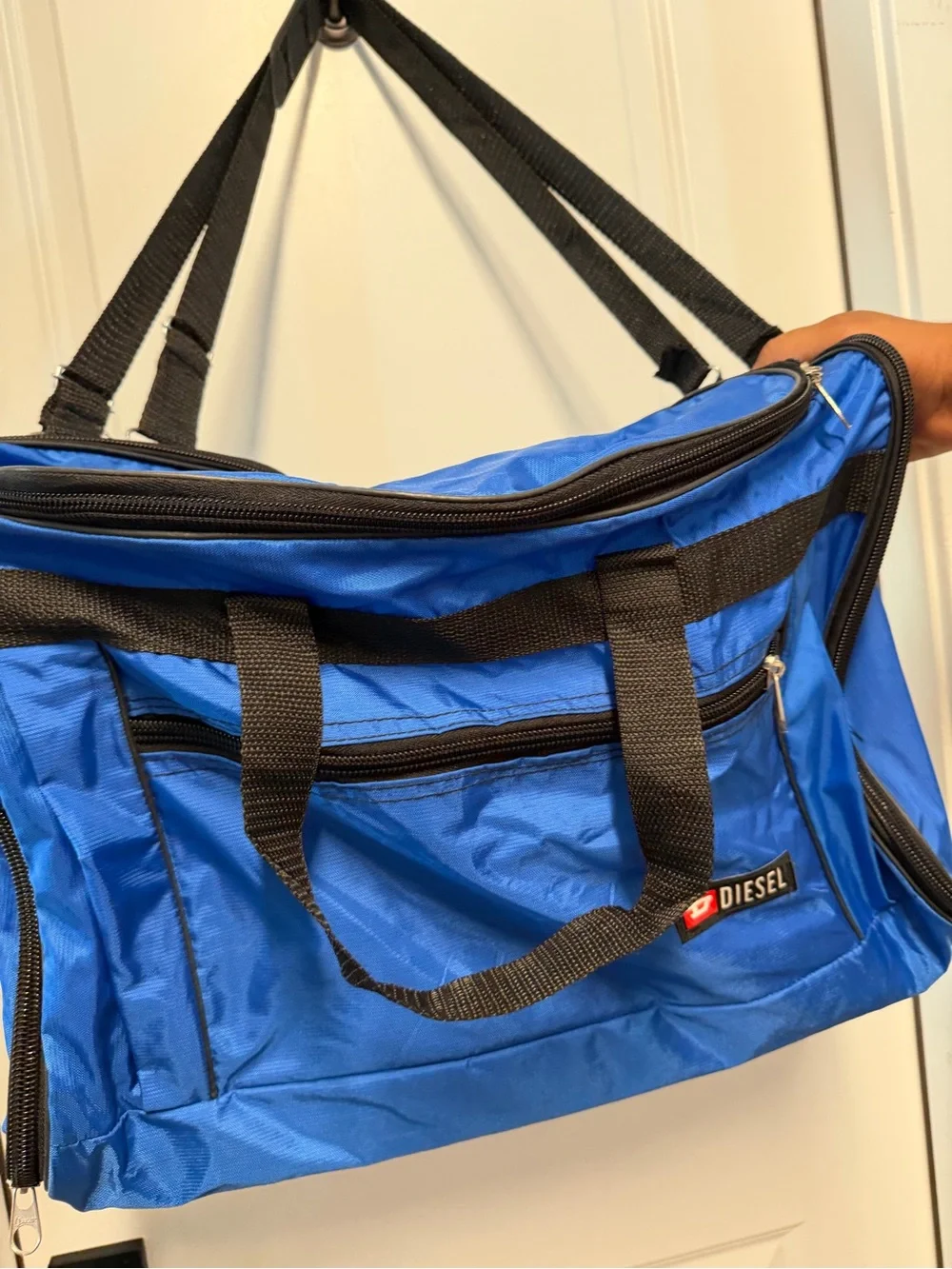 Diesel Blue & Black Multi-Compartment Duffel Gym Travel Bag Adjustable Straps